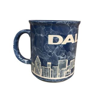 Dallas Skyline Coffee Mug Blue Marble Effect Ceramic‎ Collectible Souvenir Cup